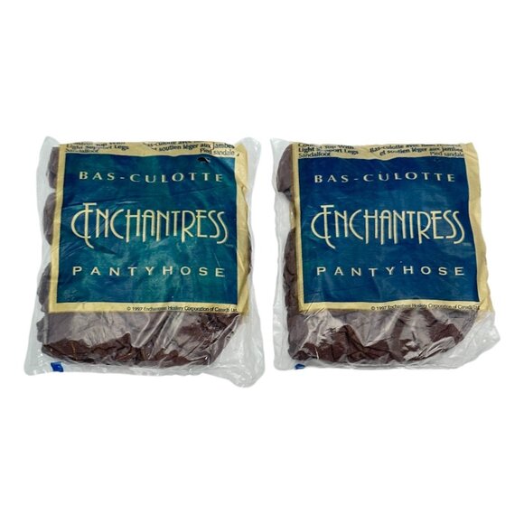 Vintage Enchantress Pantyhose Lot 2 Queen Size  Taupe Control Sandalfoot 070505 - Picture 1 of 3
